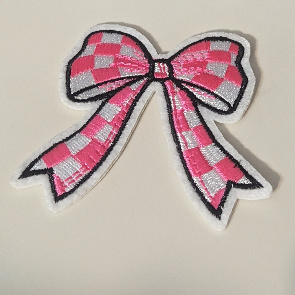 2 For $5 Item: Pink Checked Bow Iron On Patch